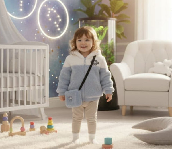 Kids Winter Fleece Teddy Ear Hoodie - Soft Quilted Warm Zip-Up Jacket