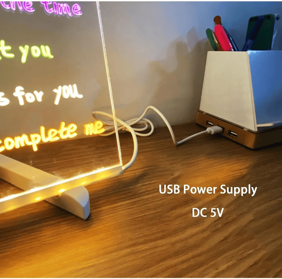 7 Color LED Note Board for Kids – 12×8 Inch Acrylic Drawing & Message Board with 7 Markers