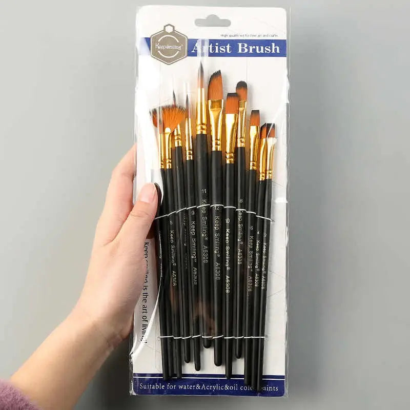 Keep Smiling 10 PCS Artist Paint Brush Set | Premium Multishape Brushes for Acrylic, Watercolor & Oil Painting