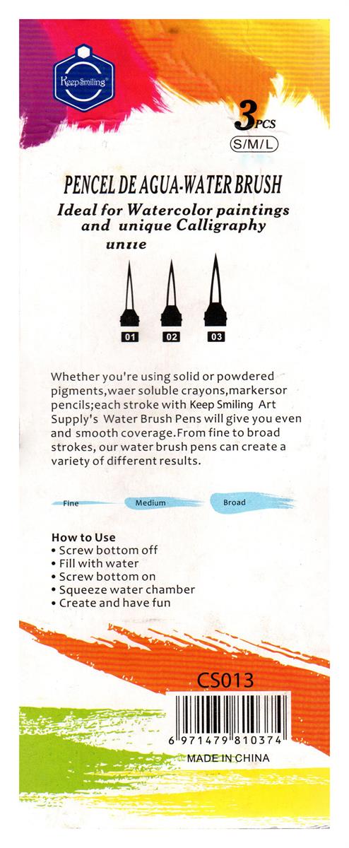 Keep Smiling 3 PCS Water Brush Pen Set | Refillable Aqua Water Brushes for Watercolor Painting & Calligraphy