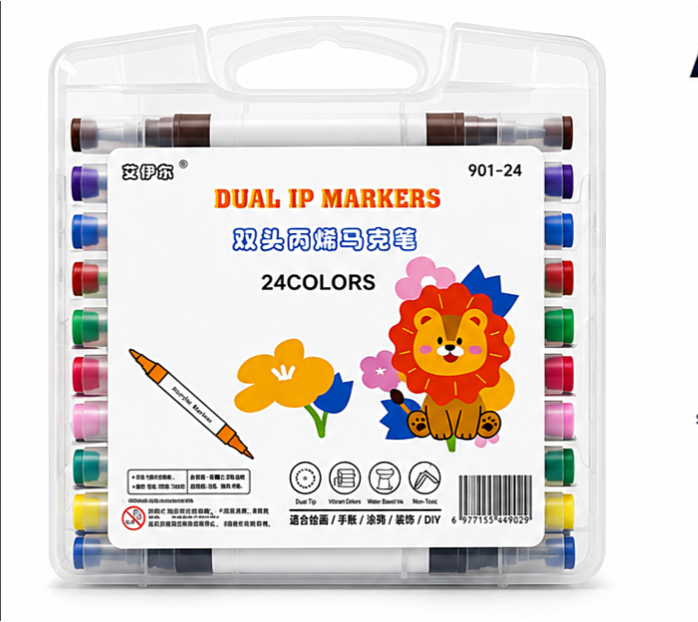 Dual Tip Acrylic Markers – Fine Tip & Soft Brush Tip | 12 & 24 Colors | Water-Based Paint Markers with Portable Case