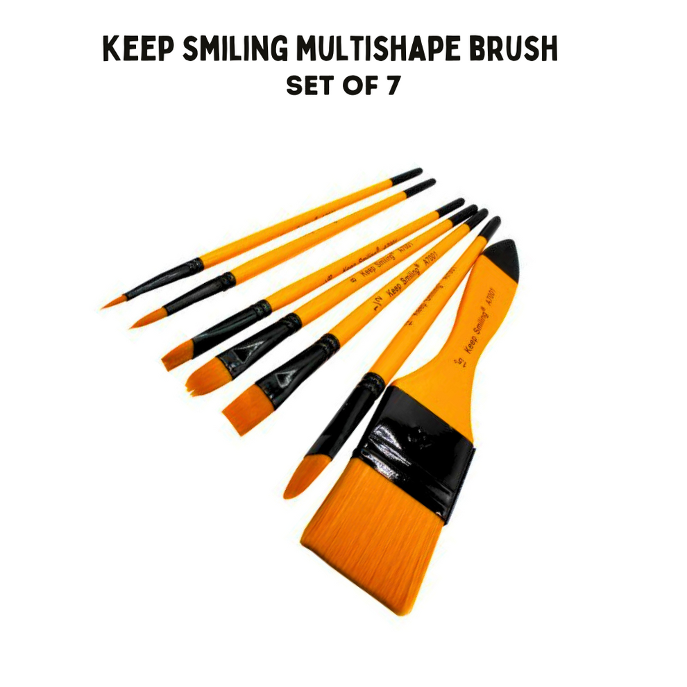 Keep Smiling 7 PCS Multishape Artist Brush Set | Premium Paint Brushes for Acrylic, Watercolor & Oil Painting