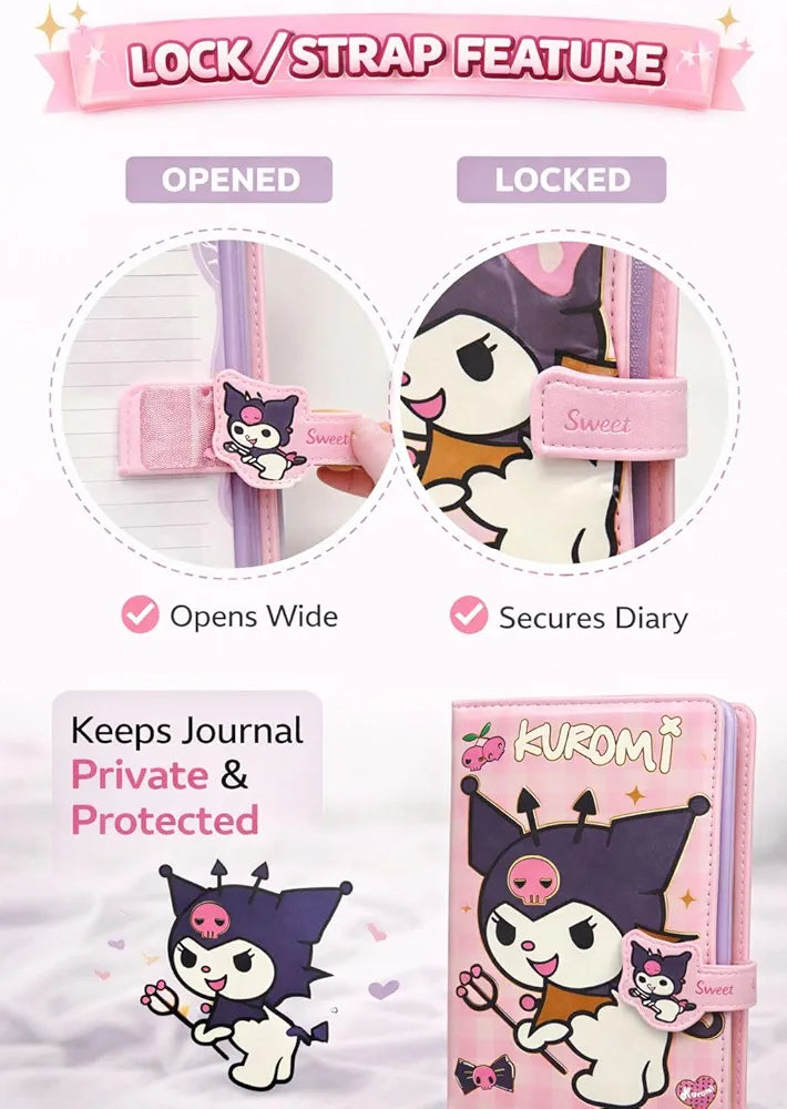 Premium Kuromi Secret Diary with Secure Lock – Cute Stationery Gift Set for Girls | Kidzermania