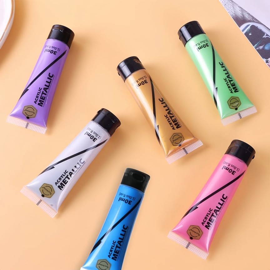 Buy Keep Smiling Metallic Acrylic Paint Set 6x30ml Online in Pakistan | Shiny Metallic Colors