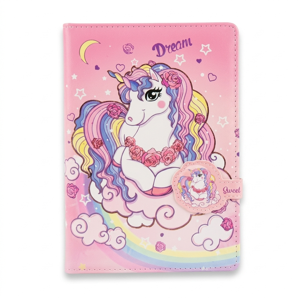 Magical Unicorn Faux Leather Secret Diary with Magnetic Buckle – Premium Stationery Gift for Girls