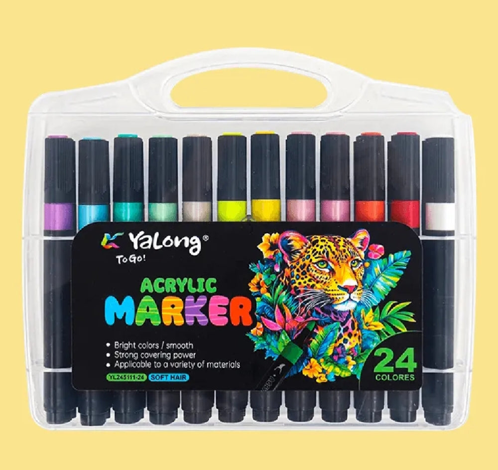 Yalong 24 Colors Acrylic Marker Set | Premium Paint Markers for Canvas, Wood & DIY Art | Kidzermania