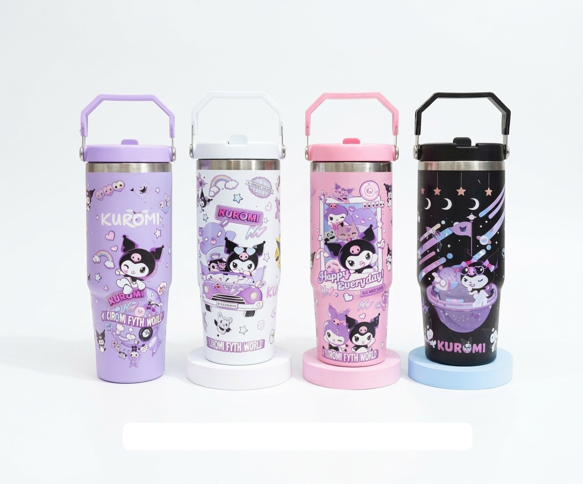 Kuromi Stainless Steel Insulated Water Tumbler with Handle | Leakproof Travel Cup