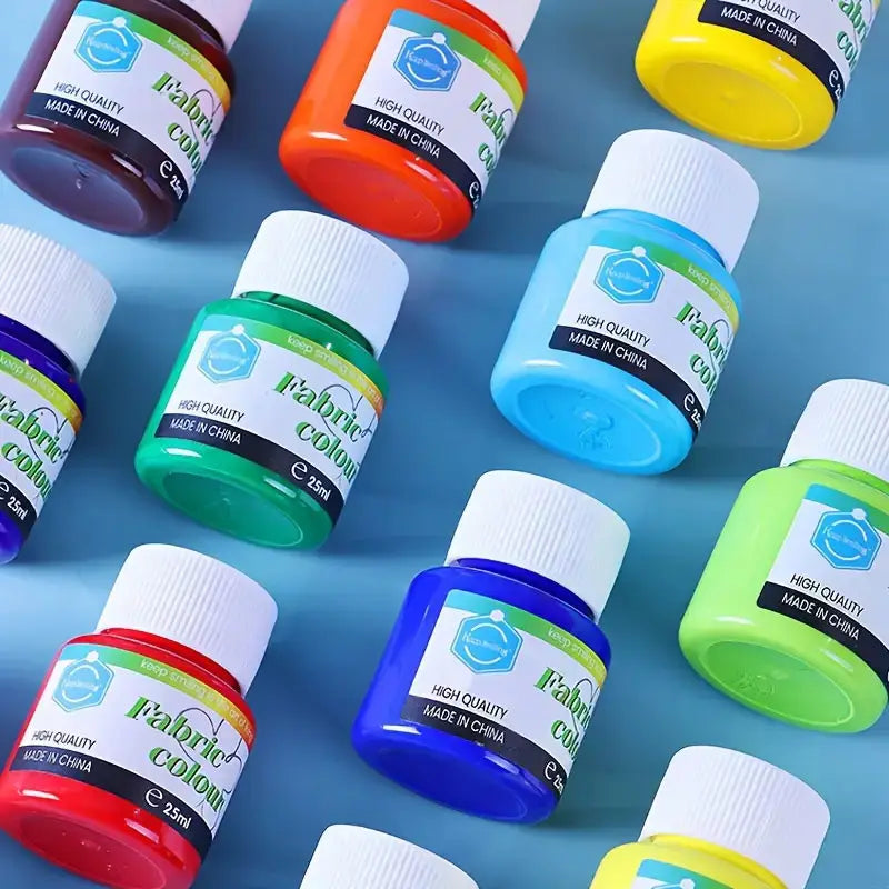 Keep Smiling Fabric Paint Set – 12 Vibrant Textile Colors, 25ml Bottles for Clothing, DIY Crafts & Fashion Designing