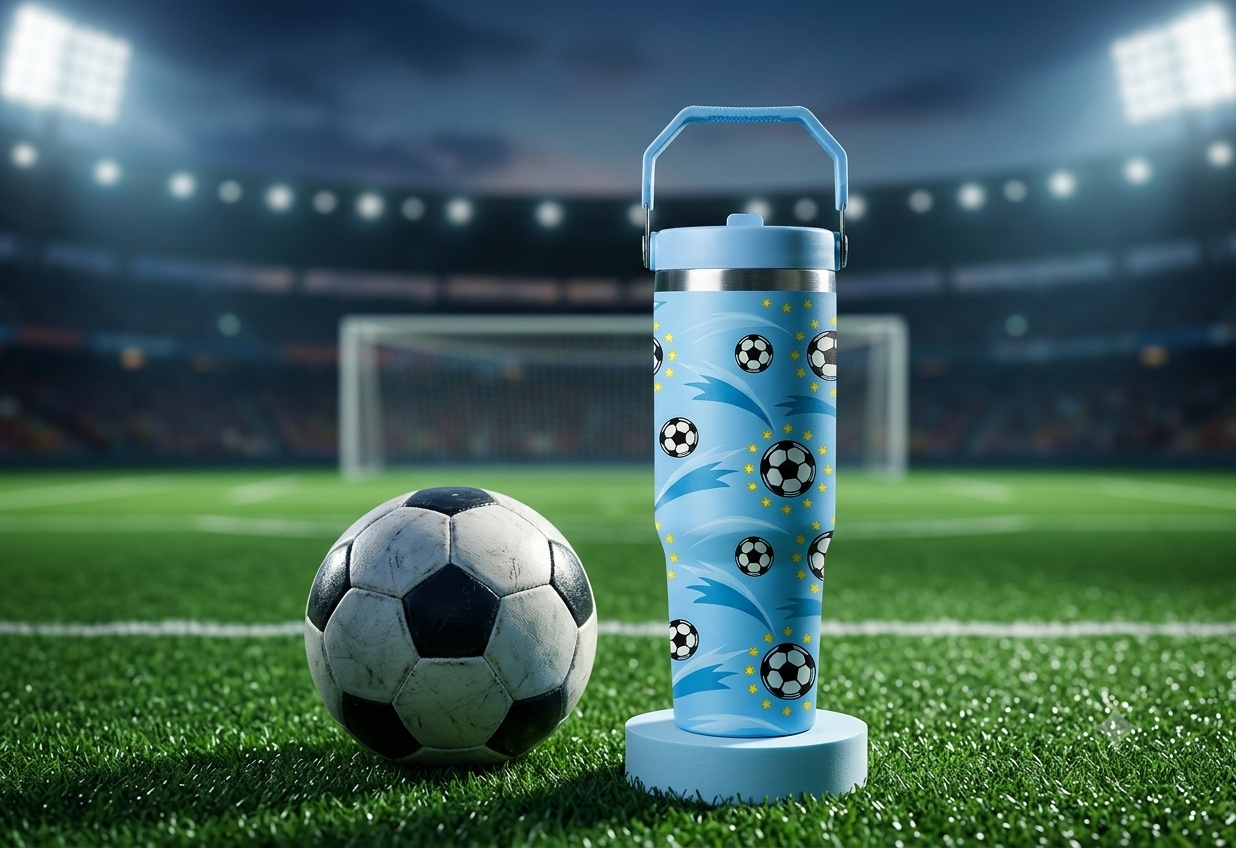 Football Stainless Steel Insulated Water Tumbler with Handle | Kids Sports Travel Cup