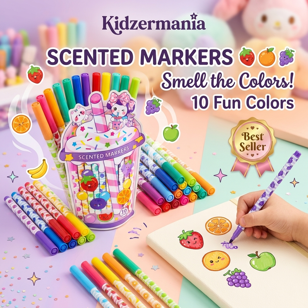 Fruit-Fragrance Marker Set (10 Fun Colors) – Creative Stationery for Kids by Kidzermania