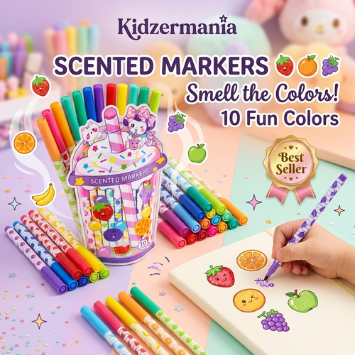 Fruit-Fragrance Marker Set (10 Fun Colors) – Creative Stationery for Kids by Kidzermania