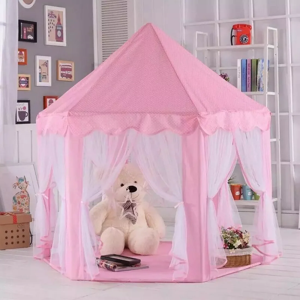 Premium Princess Castle Play Tent – Large Hexagon Kids Playhouse with Star Lights & Mesh Curtains