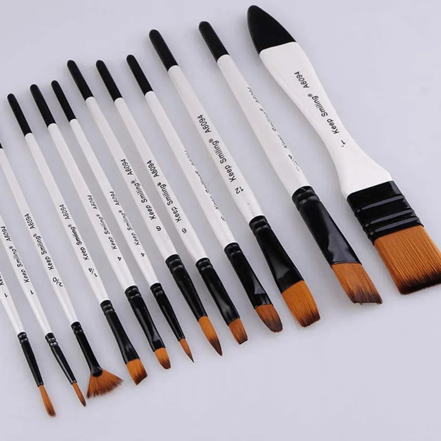 Keep Smiling 12 PCS Artist Brush Set | Premium Paint Brushes for Acrylic, Watercolor & Oil Painting