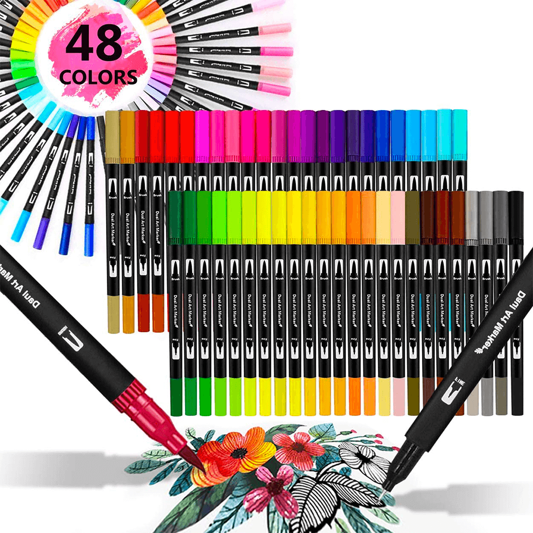 Giorgione Dual Tip Brush Pens Set for Artists & Kids | 12, 24,36,48 ,60 Colors |