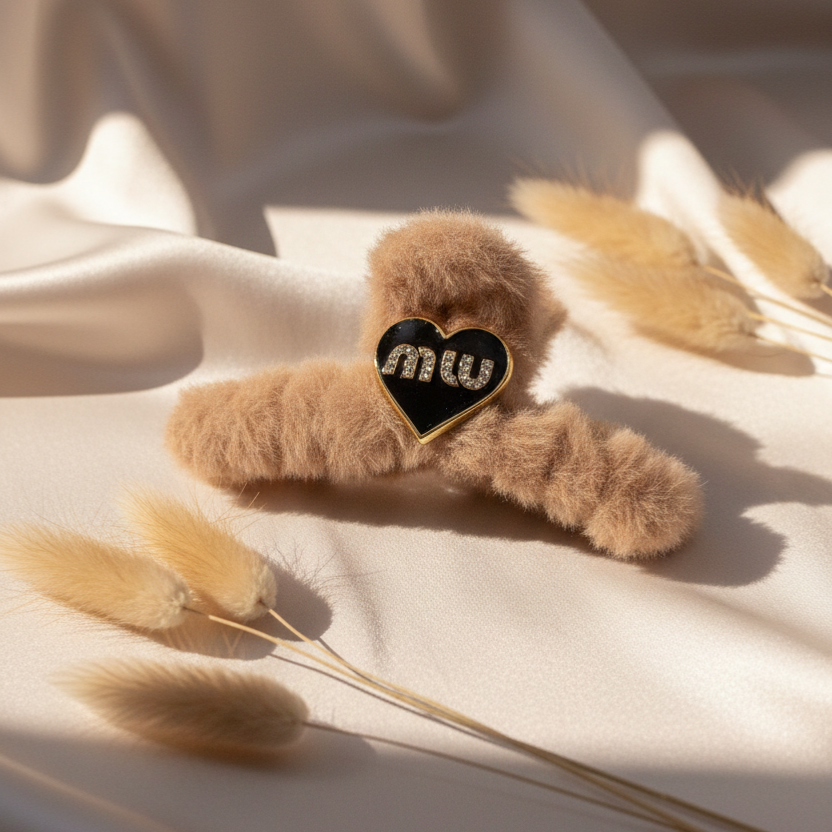 Premium Fuzzy Heart Hair Clips - Soft Winter Claw Clips