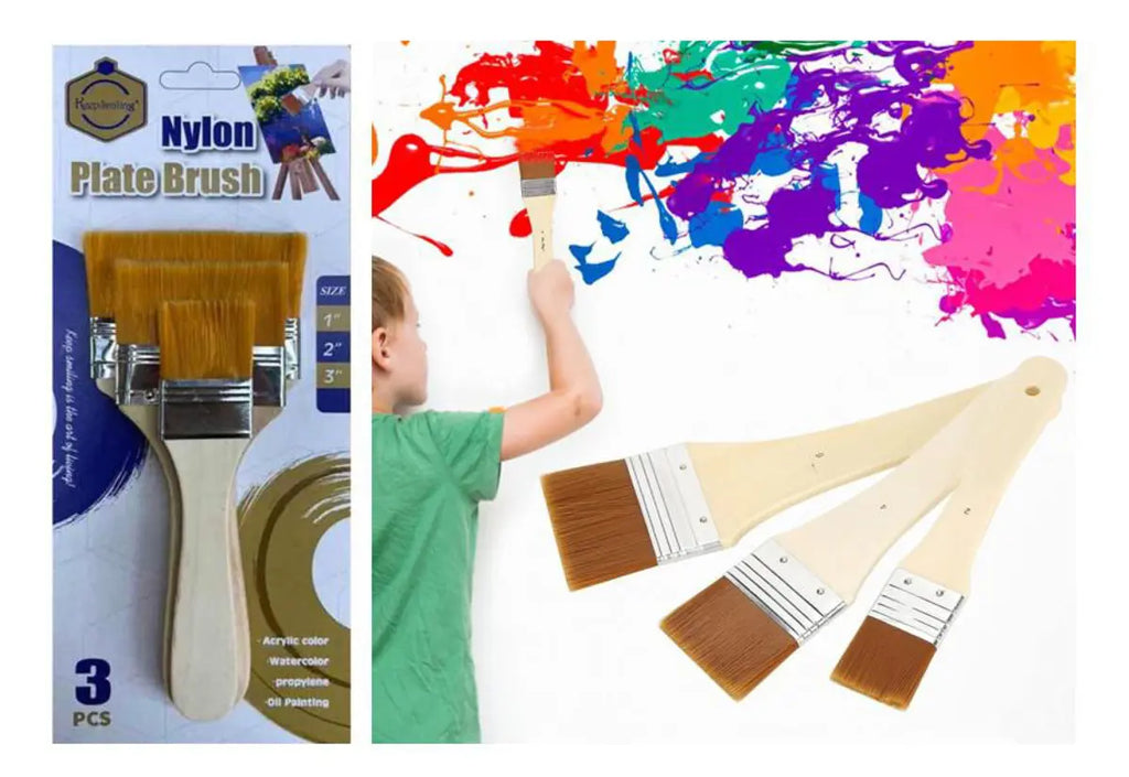 Keep Smiling Nylon Flat Paint Brush Set (3 PCS) | Professional Artist Brushes for Acrylic, Watercolor & Oil Painting