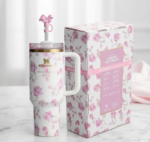 White & Pink Floral Stanley Quencher H2.0