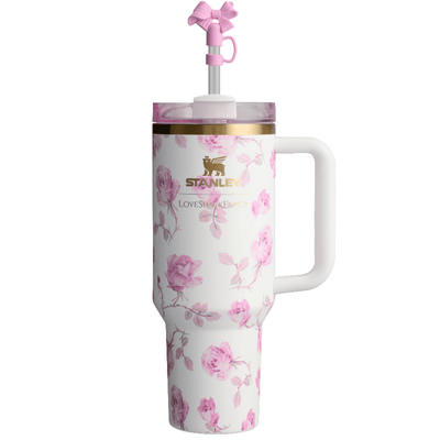 White with Pink Flowers Stanley Quencher H2.0 Tumbler