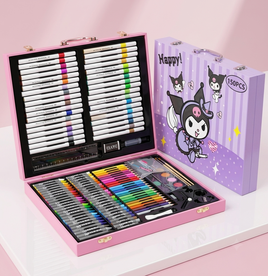 Kuromi Pink & Purple 150 PCS Art Set | Complete Drawing & Coloring Kit – Kidzermania