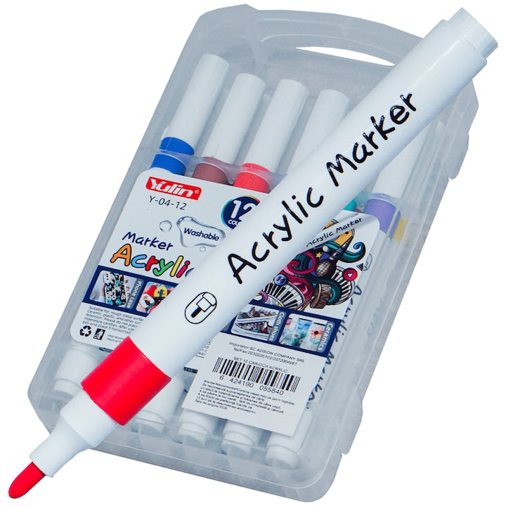 12 Colors Acrylic Marker Set – Waterproof Paint Pens for Art & Craft Projects