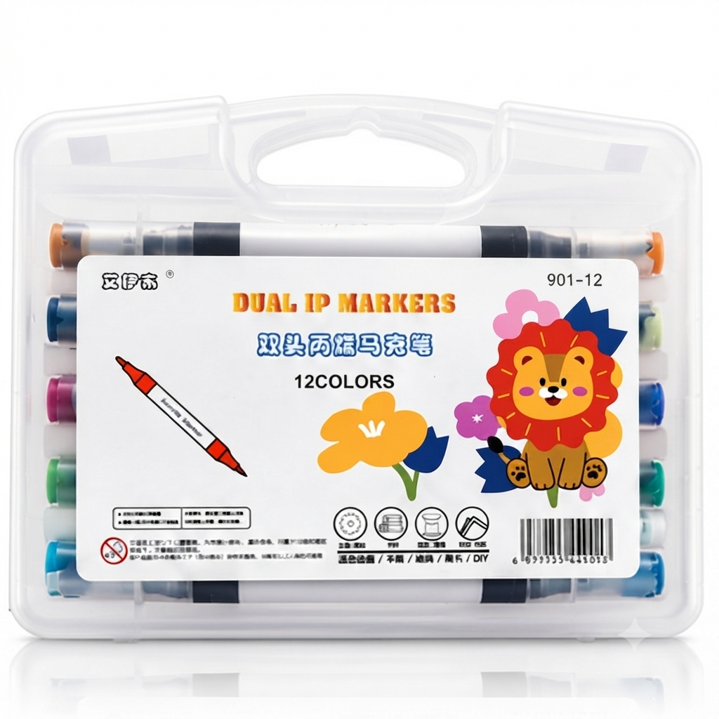 Dual Tip Acrylic Markers – Fine Tip & Soft Brush Tip | 12 & 24 Colors | Water-Based Paint Markers with Portable Case