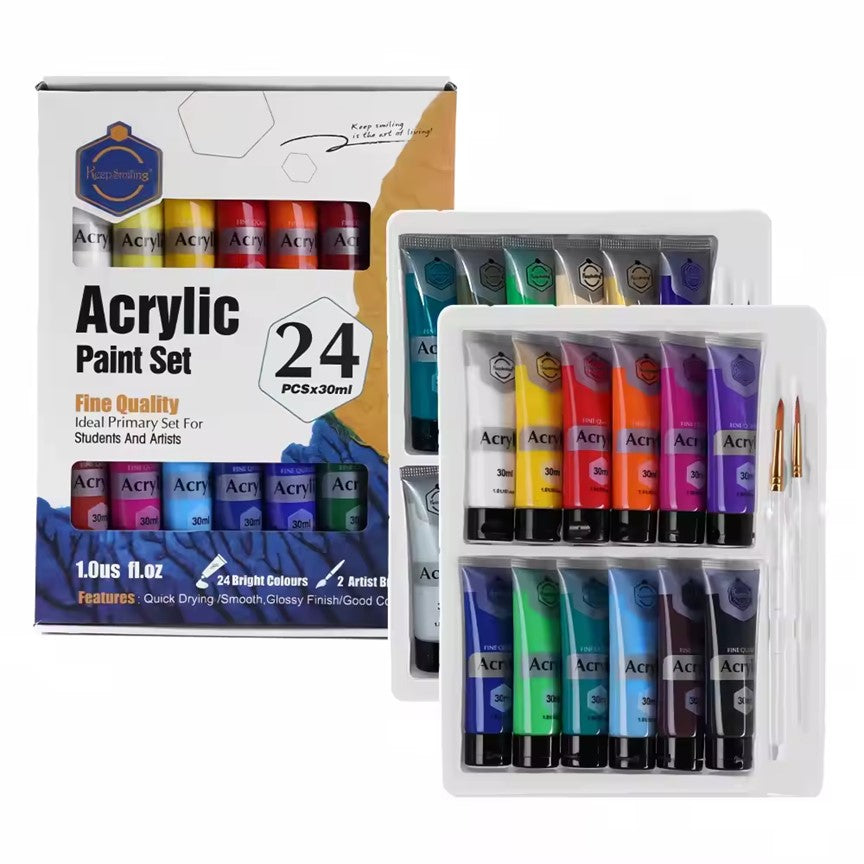 Keep Smiling Acrylic Paint Set – Professional Fine Quality Artist Paints in 30ml Tubes | Available in 6, 12, 18, 24 & 36 Colors