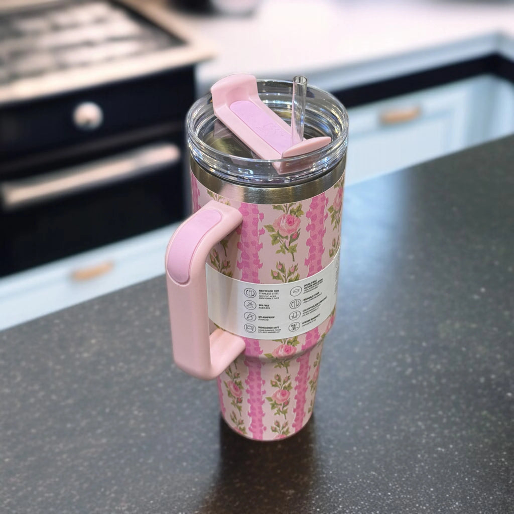 Pink Floral Stanley Quencher H2.0 Tumbler for Kids - 40 oz