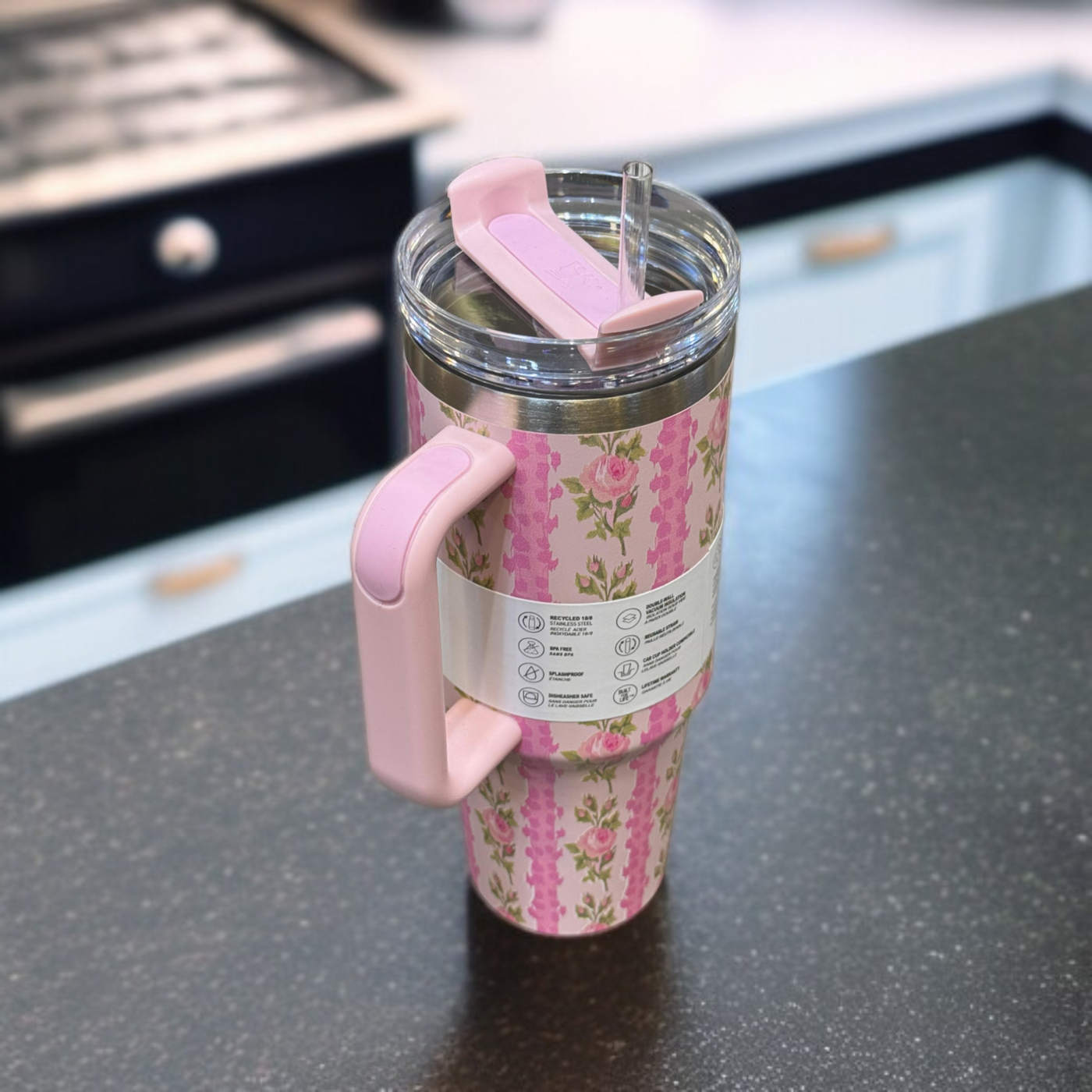 Pink Floral Stanley Quencher H2.0 Tumbler for Kids - 40 oz