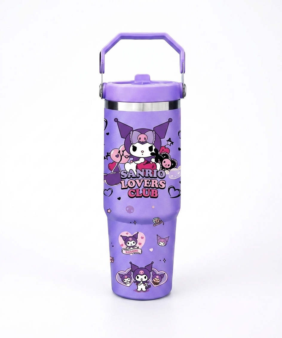 Kuromi Stainless Steel Insulated Water Tumbler with Handle | Cute Travel Mug for Kids