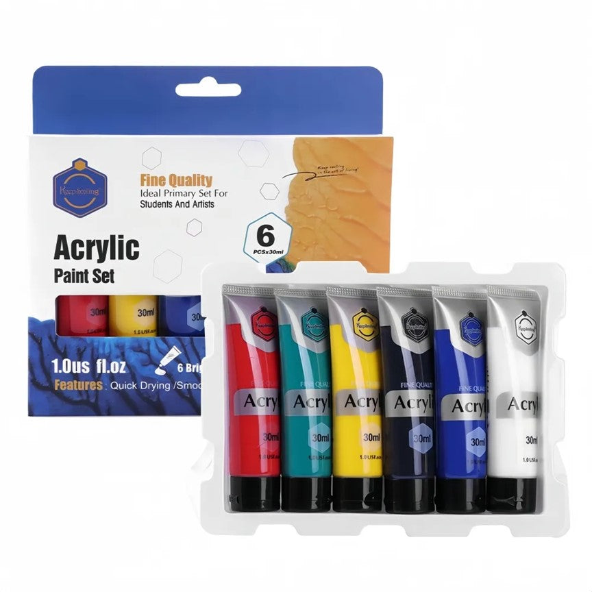 Keep Smiling Acrylic Paint Set – Professional Fine Quality Artist Paints in 30ml Tubes | Available in 6, 12, 18, 24 & 36 Colors