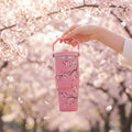 Cherry Blossom Floral Print Stainless Steel Tumbler with Straw & Handle - 30oz