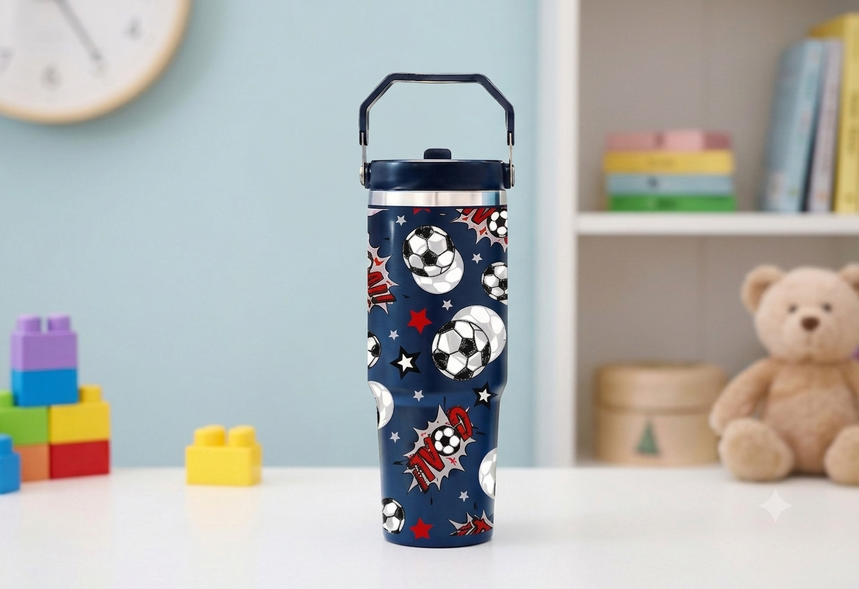 Football Stainless Steel Insulated Water Tumbler with Handle | Kids Sports Travel Cup