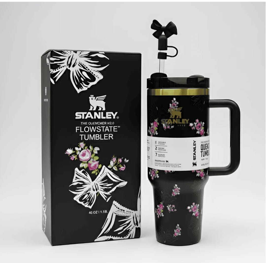 Imported Stanley LoveShackFancy Tumblers - Floral Design 40oz FlowState™ Quencher H2.0 - black 🖤
