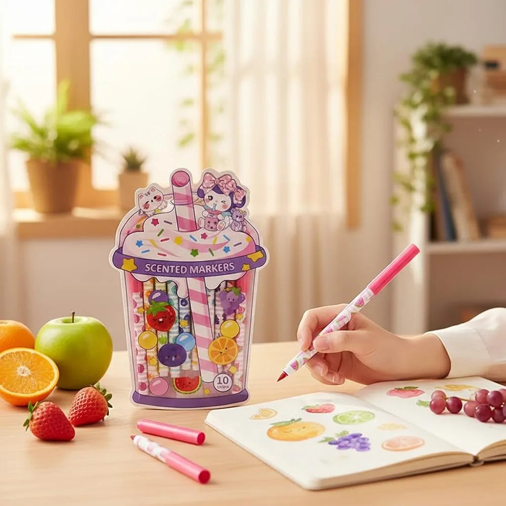 Fruit-Fragrance Marker Set (10 Fun Colors) – Creative Stationery for Kids by Kidzermania