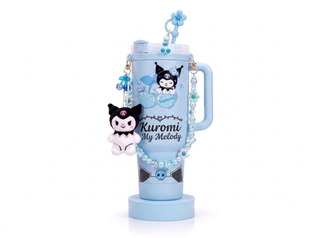 Kuromi 40oz Stainless Steel Insulated Tumbler with Handle & Straw | Leakproof Travel Mug