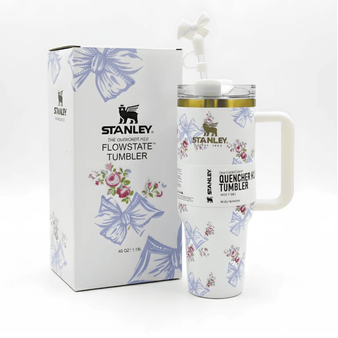 Imported Stanley LoveShackFancy Tumblers - Floral Design 40oz FlowState™ Quencher H2.0 - White 🤍
