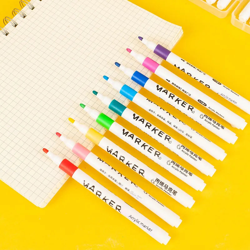 Premium 12-Pack Acrylic Marker Pens for Rock Painting, Wood, Glass, and DIY Art Projects – Vivid & Permanent