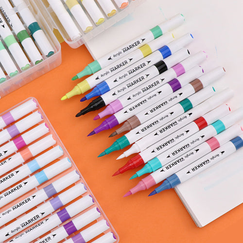 Dual Tip Acrylic Brush Markers Set (12, 24, 36 Colors) – Works on Glass, Rock, Wood & Paper | Kidzermania