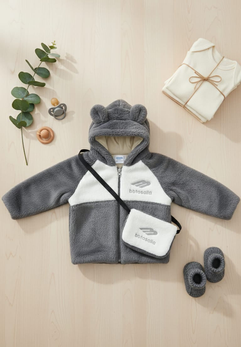 Baby Winter Fleece Hooded Bear Outfit Set (Jacket, Booties & Mini Bag )