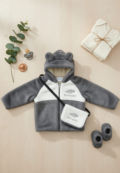 Baby Winter Fleece Hooded Bear Outfit Set (Jacket, Booties & Mini Bag )