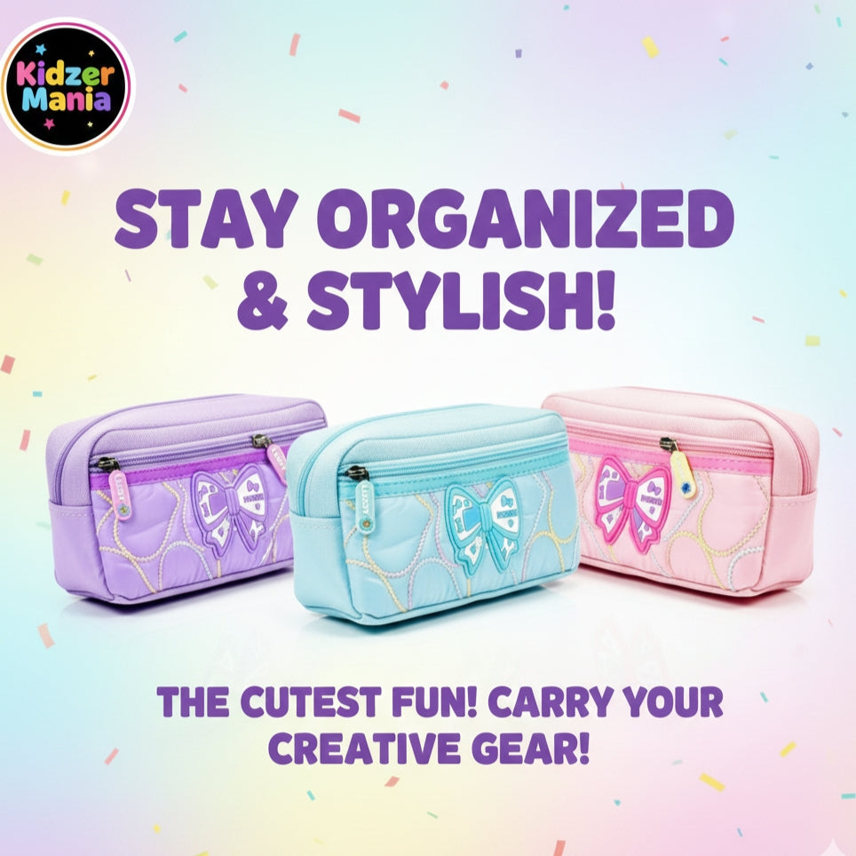 Premium Bow-Design School Pencil Box - Multi-Layer Stationery Pouch for Kids - Cute & Durable Pen Bag
