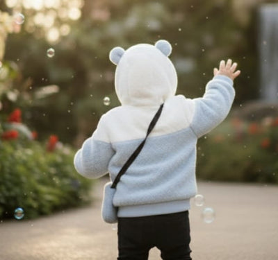 Kids Winter Fleece Teddy Ear Hoodie - Soft Quilted Warm Zip-Up Jacket